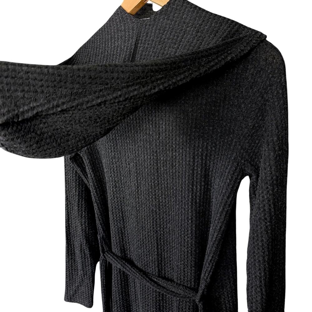 Beyond Yoga Sweater Cardigan Womens Xs Gray Rayon Hooded Belted Waffle Knit View 4